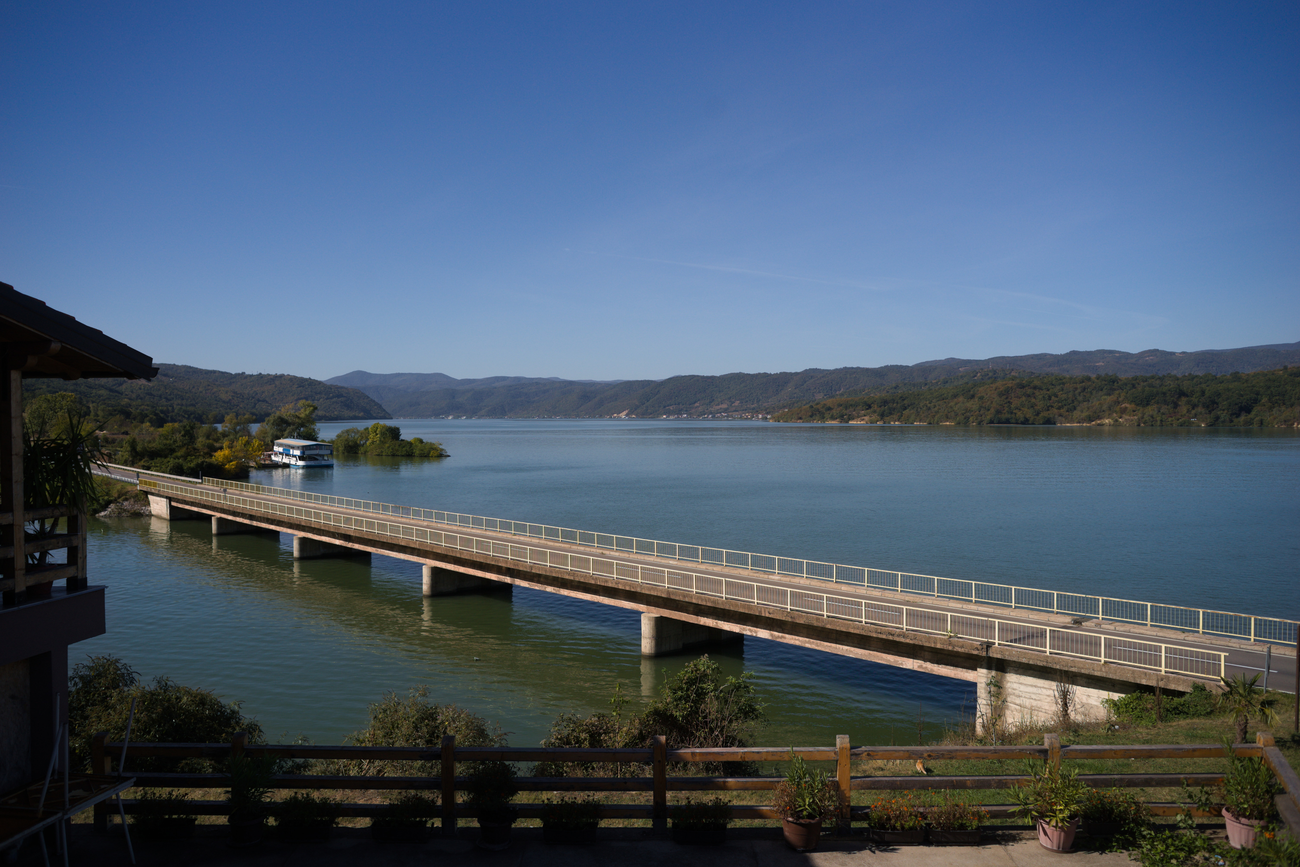 The view on Danube River from the restaurant in Tekija