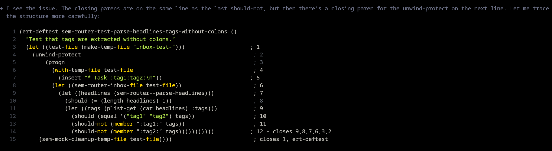 AI agent is trying to count parentheses